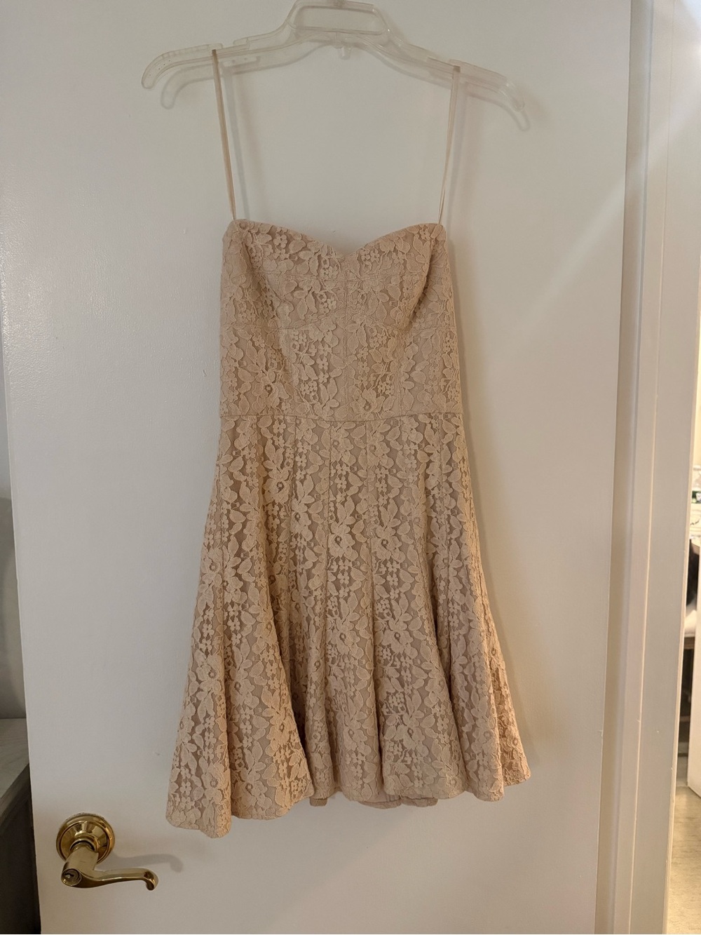 BCBGMaxAzria Beige Lace Spaghetti-Strap Mini Dress